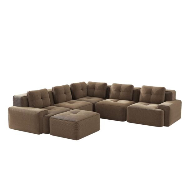 Canapé modulable OKWISH en velours côtelé marron avec ottomane incluse