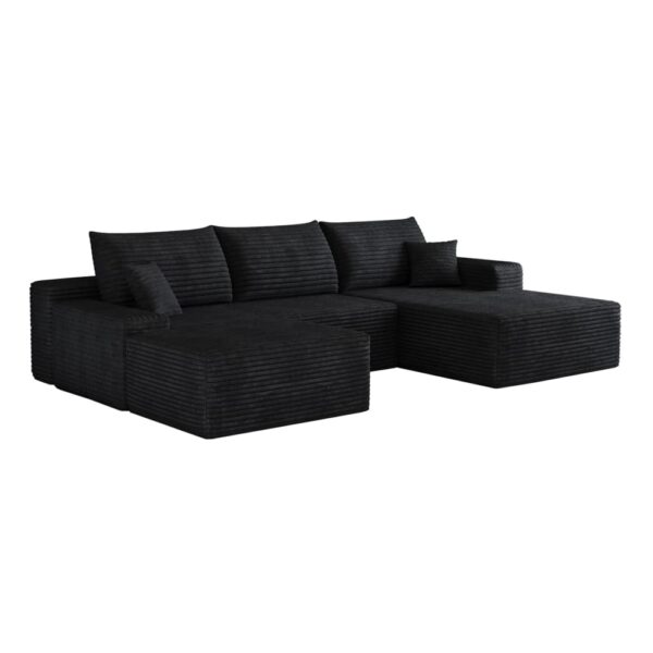 Canapé modulaire OKWISH noir en velours côtelé avec méridienne intégrée
