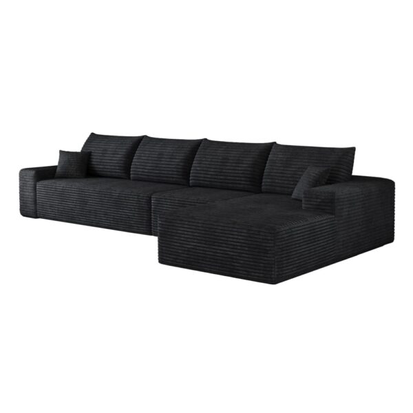 Canapé modulaire OKWISH noir en velours côtelé avec méridienne d’angle