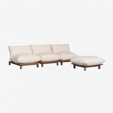 Canapé modulable Brina beige crème avec pouf indépendant et dossier inclinable