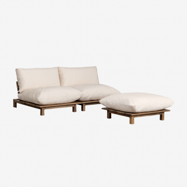 Canapé modulable Brina beige crème avec pouf et structure en acacia