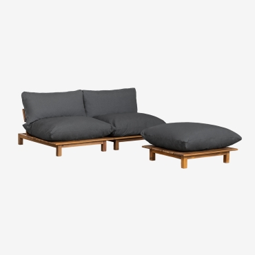 Canapé modulable Brina Sklum avec pouf et dossier inclinable, en acacia gris graphite