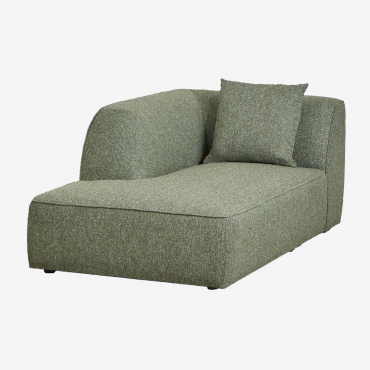 Module chaise longue Cardea gauche en tissu bouclé vert sauge avec coussin