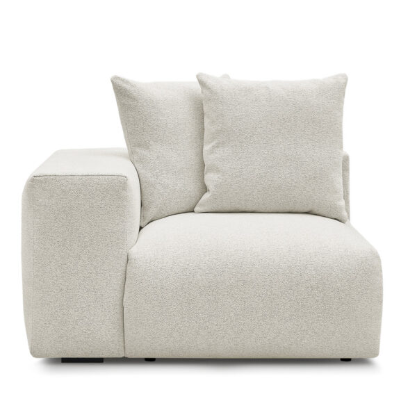 Chauffeuse BOBOCHIC VOLTAIRE avec accoudoir en tissu chiné blanc, angle gauche