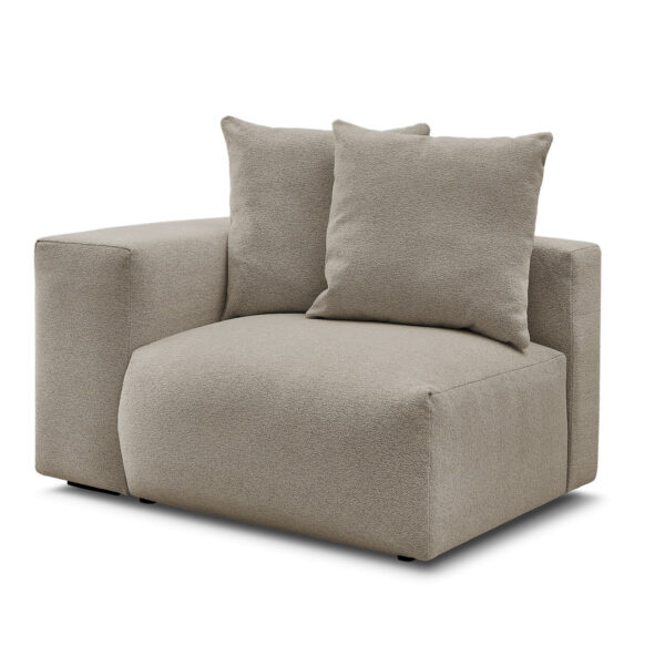Chauffeuse BOBOCHIC VOLTAIRE en tissu chiné taupe avec accoudoir gauche