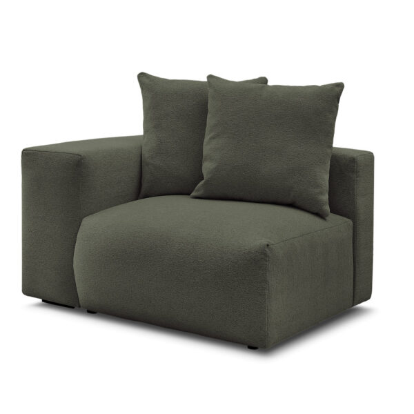 Chauffeuse BOBOCHIC Voltaire modulable en tissu chiné vert, accoudoir gauche