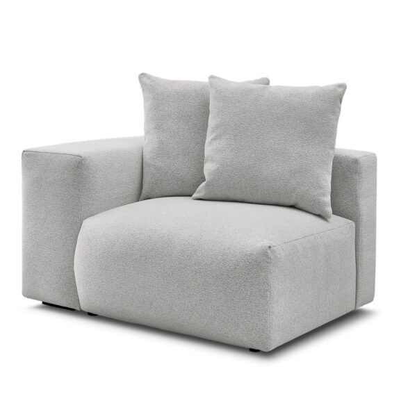 Chauffeuse BOBOCHIC VOLTAIRE modulable en tissu chiné gris clair, accoudoir gauche