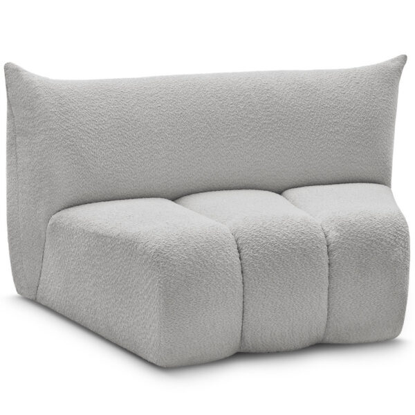 Chauffeuse Bobochic AZRA incurvée en tissu bouclette gris clair pour salon