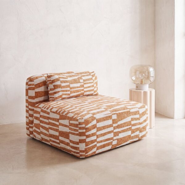 Chauffeuse modulable Karma en jacquard écru et ocre, vue de face