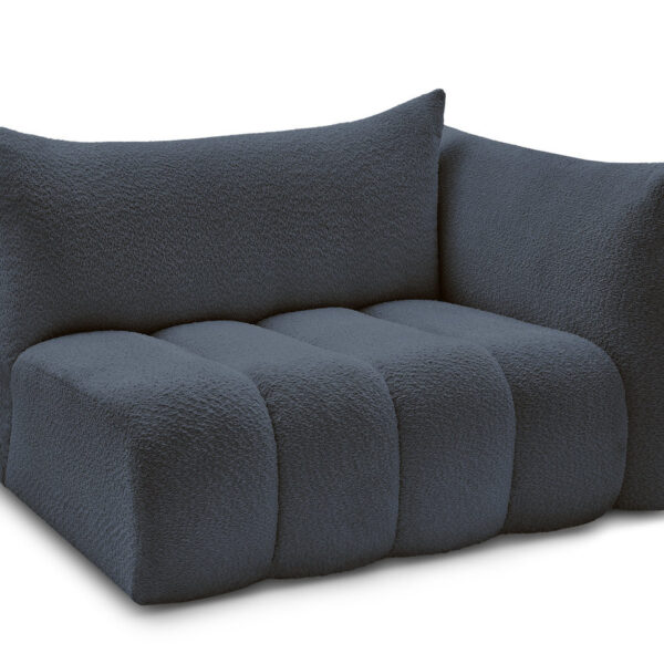 Canapé Bobochic Azra, chauffeuse à accoudoir en tissu bouclette bleu foncé