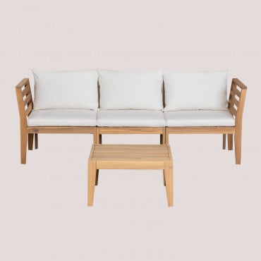 Canapé modulable Filips blanc avec fauteuils d’angle et table basse en acacia