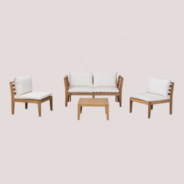 Canapé modulable Filips avec fauteuils d’angle et table basse en acacia