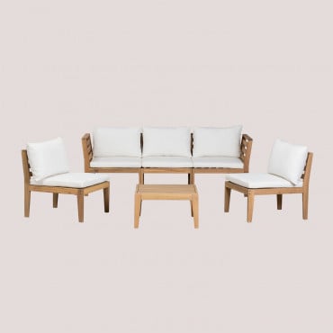 Canapé modulable Filips Sklum avec fauteuils d’angle et table basse en acacia