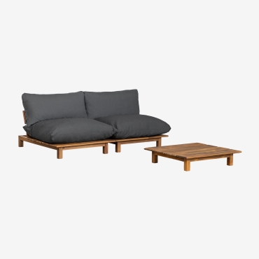 Canapé modulable Brina en deux modules avec table basse en acacia