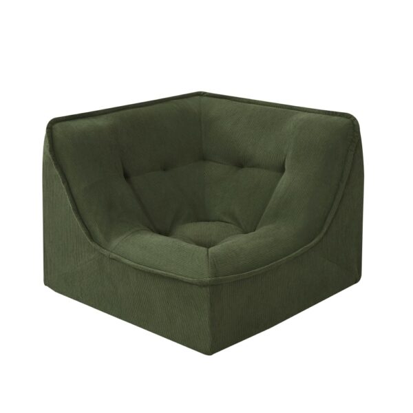 Fauteuil d'angle modulable Oviala vert en velours côtelé, vu de face