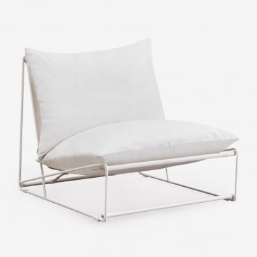 Canapé modulaire Amaro, module central blanc avec coussins et structure en acier