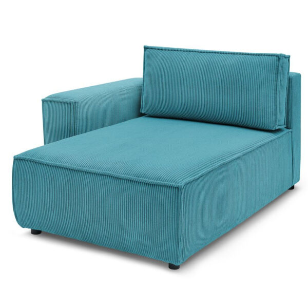 Méridienne modulable BOBOCHIC NIHAD en velours côtelé bleu clair avec accoudoir