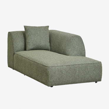 Module chaise longue Cardea en tissu bouclé vert sauge avec dossier et accoudoirs