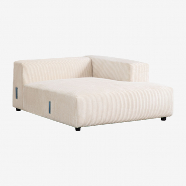Module chaise longue Bruna en velours côtelé beige lin avec accoudoir