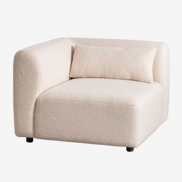 Module d’angle Fogler Sklum en tissu polyester beige crème avec accoudoirs rembourrés