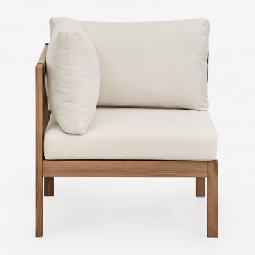 Module d’angle Branson en acacia avec dossier tressé pour jardin